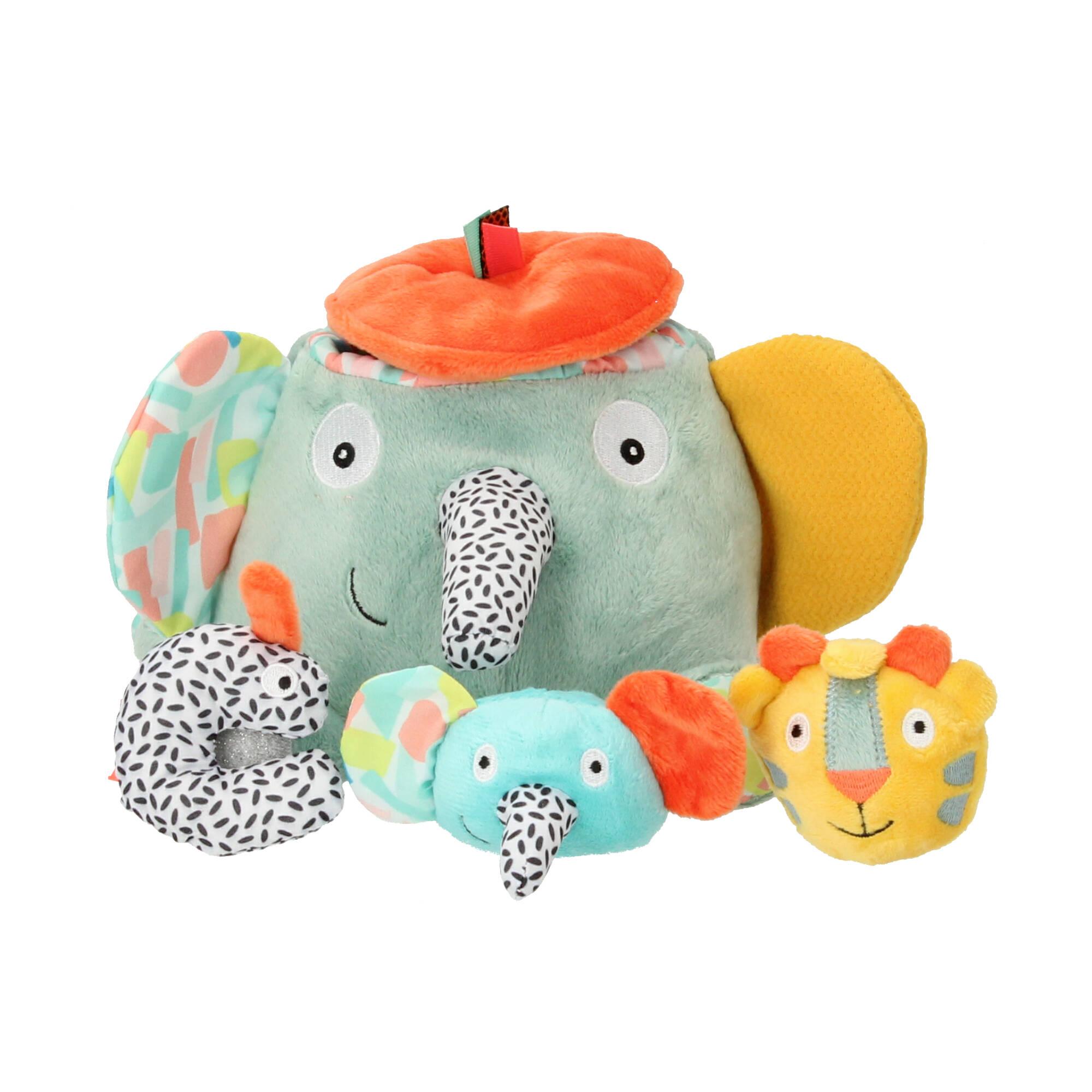 Ebulobo Activity Spielzeug Ziggy Elefant mit 3 Spielfiguren Giraffe Elefant Vogel 